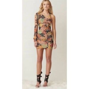 Bec+Bridge one shoulder mesh mini dress